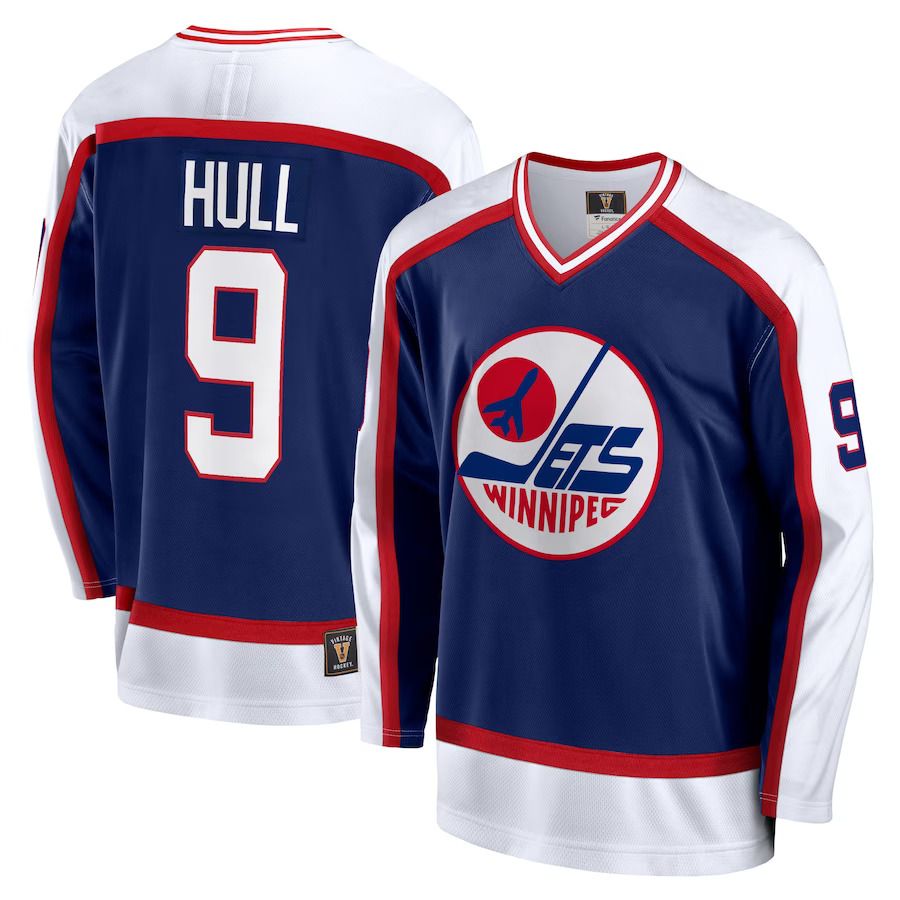 Men Winnipeg Jets #9 Bobby Hull Fanatics Branded Navy Breakaway Retired Player NHL Jersey->customized nhl jersey->Custom Jersey